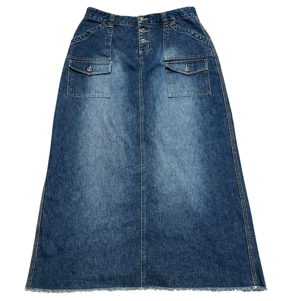 Vintage Y2K No Boundaries Blue denim maxi skirt with pockets size 11 - Picture 1 of 8